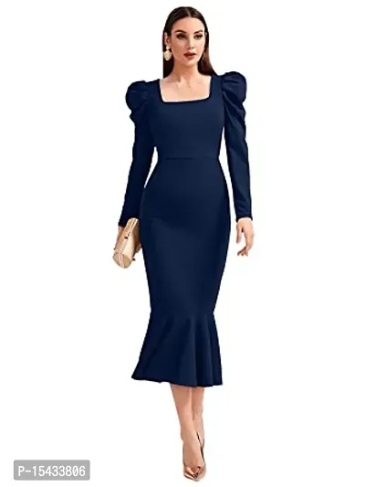 Women's Square Neck Puff Sleeve Boducon Dress-thumb3