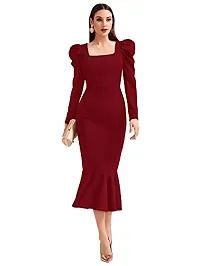 Women's Square Neck Puff Sleeve Boducon Dress-thumb1