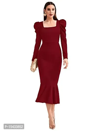 Women's Square Neck Puff Sleeve Boducon Dress-thumb2