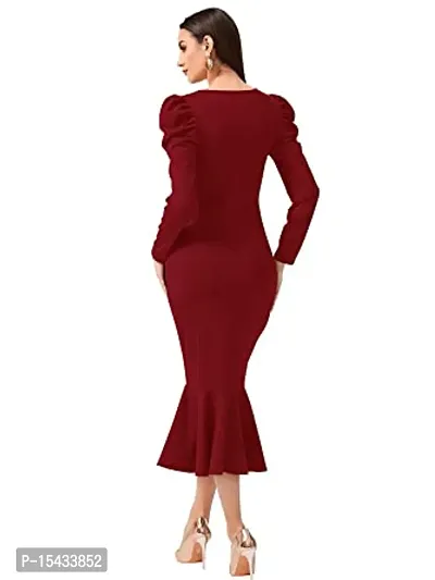 Women's Square Neck Puff Sleeve Boducon Dress-thumb3