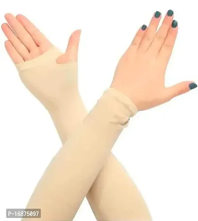 Sunblock Gloves With Thumb Hole Riding Gloves Colour For Men  Women Pair 1 BEIGE-thumb2