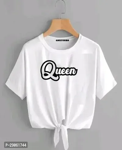 Elegant White Cotton Printed Tshirt For Women-thumb0