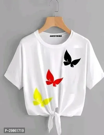 Elegant White Cotton Printed Tshirt For Women