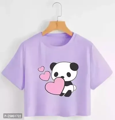 Elegant Purple Cotton Printed Tshirt For Women-thumb0