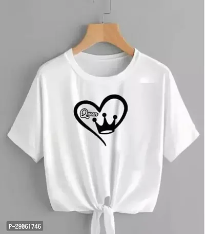 Elegant White Cotton Printed Tshirt For Women-thumb0