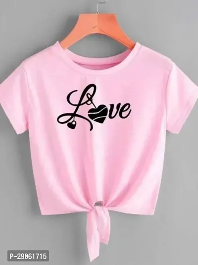 Elegant Pink Cotton Printed Tshirt For Women-thumb0