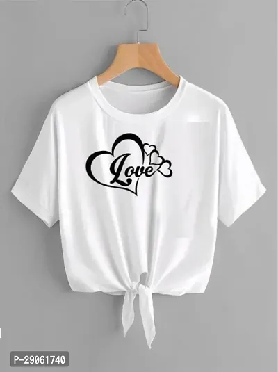 Elegant White Cotton Printed Tshirt For Women