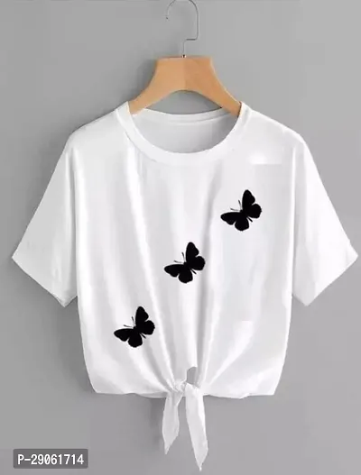 Elegant White Cotton Printed Tshirt For Women