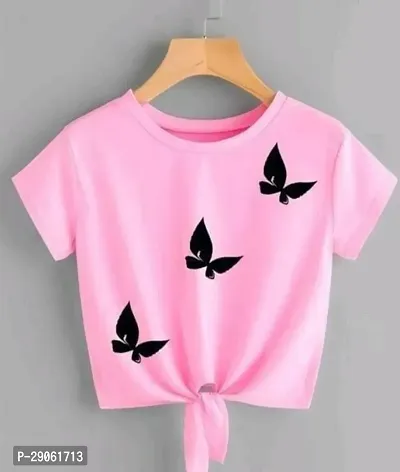 Elegant Pink Cotton Printed Tshirt For Women-thumb0