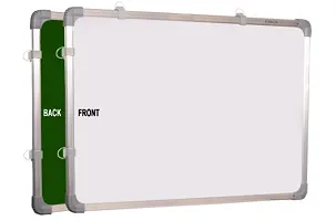 Non Magnetic 1.5 feet x 2 feet Double Sided White Board and Chalk Board Both Side Writing Boards One Side White Marker and Reverse Side Chalk Board Surface with 2 Marker and 2 Plastic Duster-thumb1