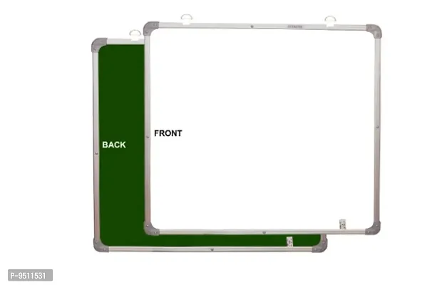 Non Magnetic 2x2 Feet Double Sided White Board and Chalk Board Both Side Writing Boards, one Side White Marker and Reverse Side Chalk Board-thumb0