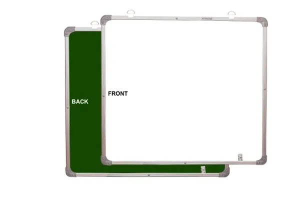 Non Magnetic 2x2 Feet Double Sided White Board and Chalk Board Both Side Writing Boards, one Side White Marker and Reverse Side Chalk Board