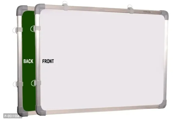 Non Magnetic 1.5x2 Feet Double Sided White Board and Chalk Board Both Side Writing Boards, one Side White Marker and Reverse Side Chalk Board-thumb0