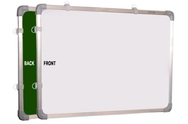 Non Magnetic 1.5x2 Feet Double Sided White Board and Chalk Board Both Side Writing Boards, one Side White Marker and Reverse Side Chalk Board