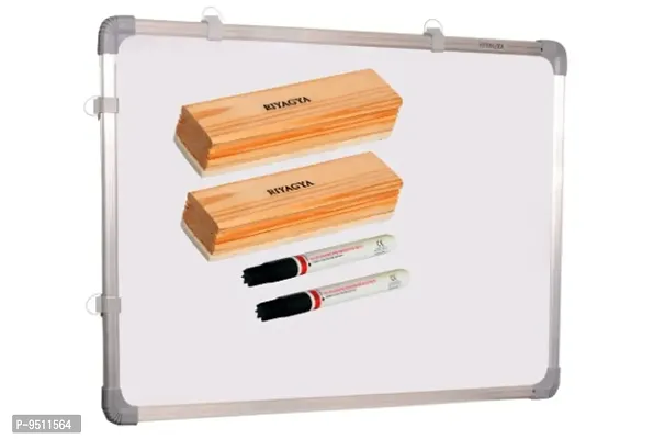Non Magnetic 1.5 X2 Feet Double Sided White Board and Chalk Board one Side White Marker and Reverse Side Chalk Board Surface,  2PiecesWooden Duster  2 Pieces Marker