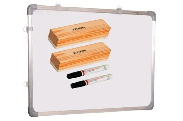 Non Magnetic 1.5 X2 Feet Double Sided White Board and Chalk Board one Side White Marker and Reverse Side Chalk Board Surface,  2PiecesWooden Duster  2 Pieces Marker