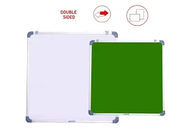 Non Magnetic (60CM x 60CM) 2X2 Feet Double Sided White Board and Chalk Board Both Side Writing Boards, one Side White Marker and Reverse Side Chalk Board Surface - Set of 1-thumb1