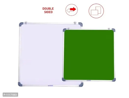 Non Magnetic (60CM x 60CM) 2X2 Feet Double Sided White Board and Chalk Board Both Side Writing Boards, one Side White Marker and Reverse Side Chalk Board Surface - Set of 1-thumb2