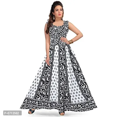 Stylish Cotton Printed Black A-Line Kurtas For Women