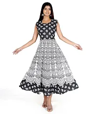 Stylish Cotton Printed Black A-Line Kurtas For Women-thumb3