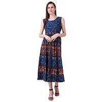 Stylish Cotton Printed Blue A-Line Kurtas For Women-thumb1