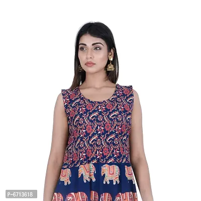 Stylish Cotton Printed Blue A-Line Kurtas For Women-thumb3