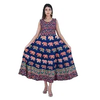 Stylish Cotton Printed Blue A-Line Kurtas For Women-thumb4