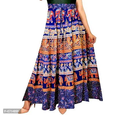 Stylish Cotton Printed Blue Skirts For Women-thumb0