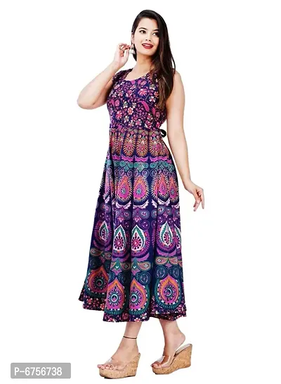 Stylish Cotton Printed Purple A-Line Dress For Women-thumb4