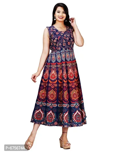 Stylish Cotton Printed Purple A-Line Dress For Women-thumb0