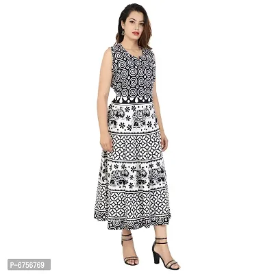 Stylish Cotton Printed Beige A-Line Dress For Women-thumb3