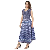 Stylish Cotton Printed Blue A-Line Dress For Women-thumb1