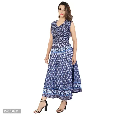 Stylish Cotton Printed Blue A-Line Dress For Women-thumb2