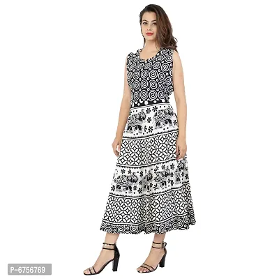 Stylish Cotton Printed Beige A-Line Dress For Women-thumb2