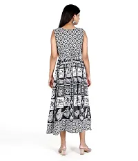 Stylish Cotton Printed Blue A-Line Dress For Women-thumb1