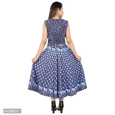 Stylish Cotton Printed Blue A-Line Dress For Women-thumb4