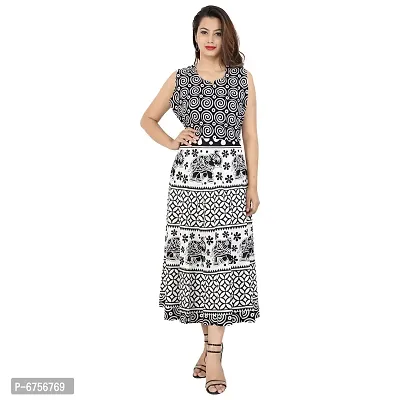 Stylish Cotton Printed Beige A-Line Dress For Women-thumb0