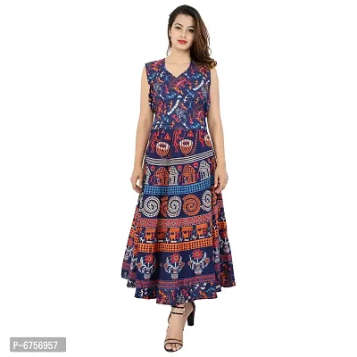Stylish Cotton Printed Red A-Line Dress For Women