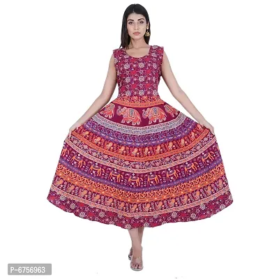Stylish Cotton Printed Maroon A-Line Dress For Women-thumb5