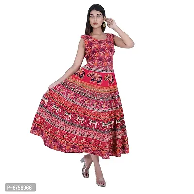Stylish Cotton Printed Red A-Line Dress For Women-thumb0