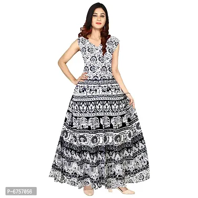 Stylish Cotton Printed Green A-Line Dress For Women