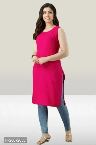 Stylish Rayon Pink Self Pattern Kurti For Women