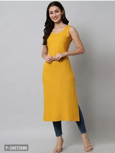 Stylish Rayon Yellow Self Pattern Kurti For Women-thumb0