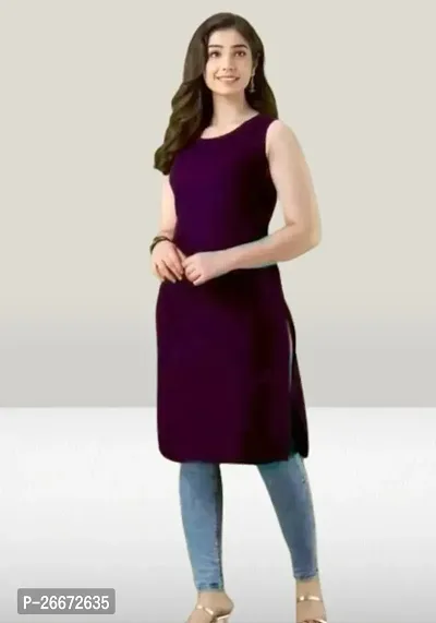 Stylish Rayon Purple Self Pattern Kurti For Women-thumb0