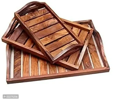 Wooden Serving Tray Rustic Decorative Trays with Handles Pack of 3-thumb0