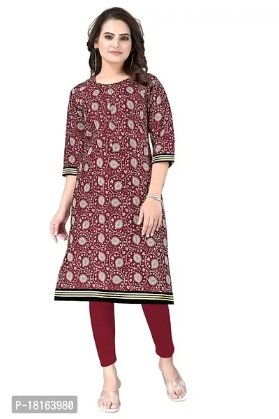 Dishani Cotton Kurtis for Women with Pocket, 3/4th Sleevs  Knee Length, Fine Prints Pure Cotton | Stylish  Trendy Straight Kurtis -(Brown, DFI_TL_606_P)