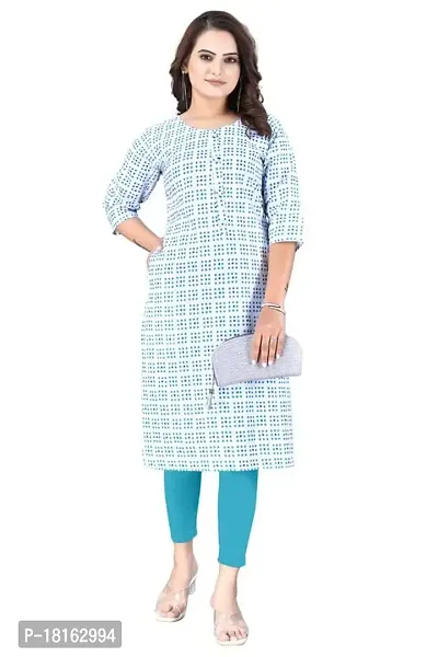 Dishani Cotton Kurtis for Women with Pocket, 3/4th Sleevs  Knee Length, Fine Prints Pure Cotton | Stylish  Trendy Straight Kurtis -(White, DFI_TL_614_P)