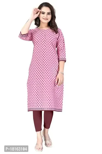 Dishani Cotton Kurtis for Women with Pocket, 3/4th Sleevs  Knee Length, Fine Prints Pure Cotton | Stylish  Trendy Straight Kurtis -(Pink, DFI_TL_620_P)