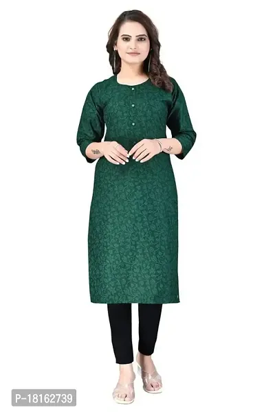 Dishani Cotton Kurtis for Women with Pocket, 3/4th Sleevs  Knee Length, Fine Prints Pure Cotton | Stylish  Trendy Straight Kurtis -(Green, DFI_TL_632_P)