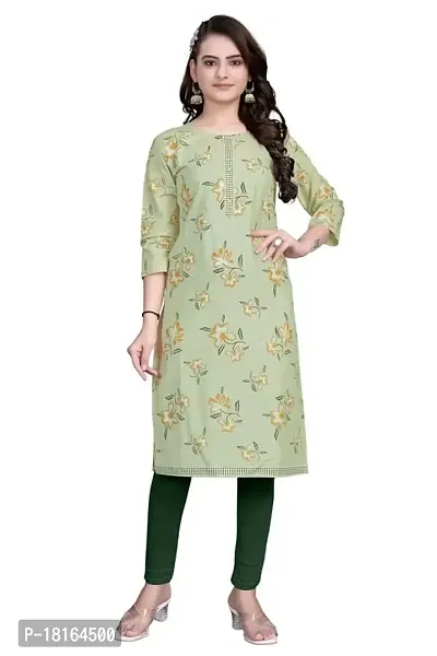 Dishani Cotton Kurtis for Women with Pocket, 3/4th Sleevs  Knee Length, Fine Prints Pure Cotton | Stylish  Trendy Straight Kurtis -(Green, DFI_TL_913_P)